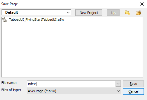 Saving the .a5w page that will contain the Component